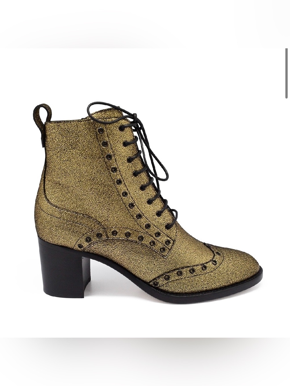 Jimmy Choo Boots Hannah 65 Womens 10 Gold Metallic Leather Ankle Zip Block Heel